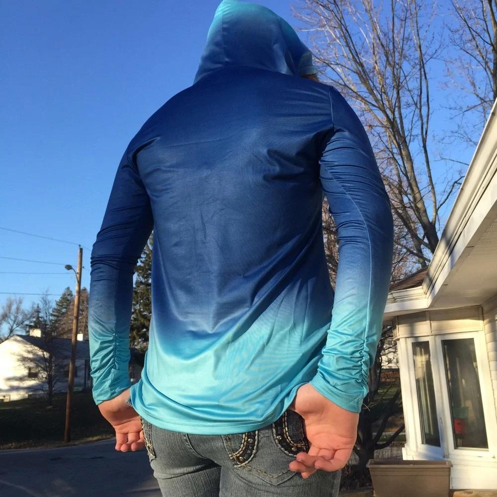 - Blue Ombré Ruched Hoodie SZ M! NEW!